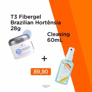 Gel T3 Fibergel Brazilian Hortência 28g + Cleansing Sany Spray 60ml